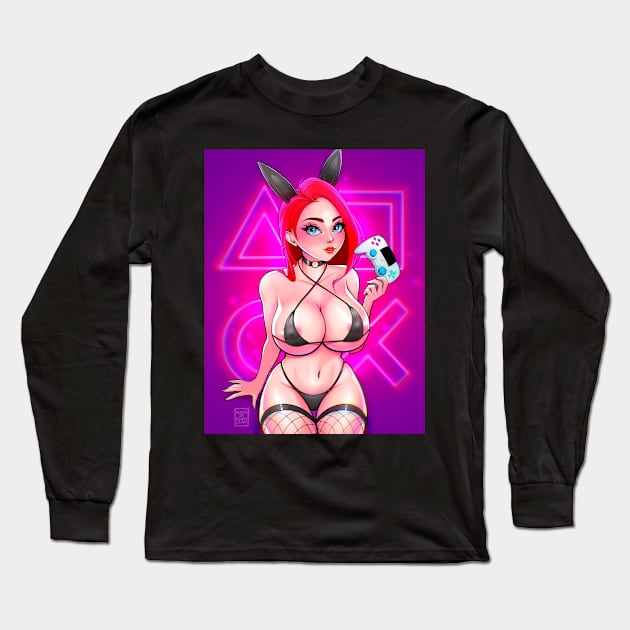 Hot Bunny Gamer Girl Long Sleeve T-Shirt by Made In Kush